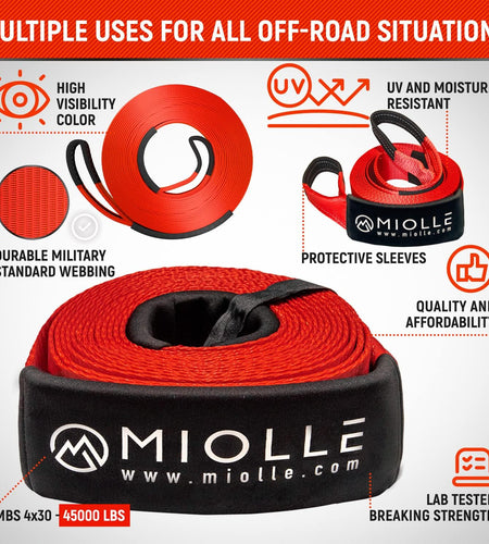 gear Tow Strap 4”X30’- 45000Lbs MBS (Lab Tested) Recovery Strap Kit Includes: Tow Rope, 2 D-Ring Shackles MBS- 62700LBS, Storage Case